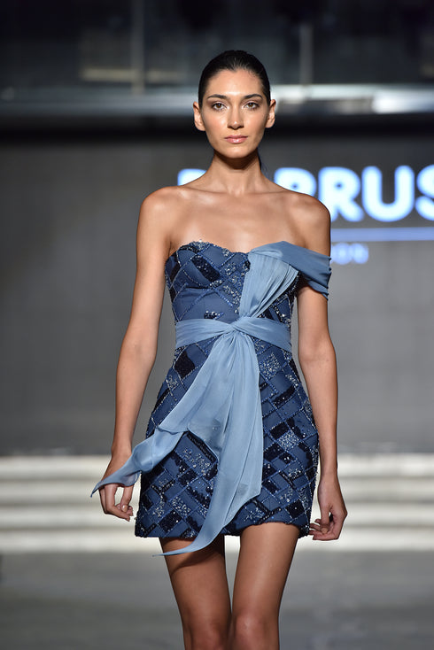 EMBROIDERED MINI DRESS WITH CHIFFON DETAIL - Barrus London